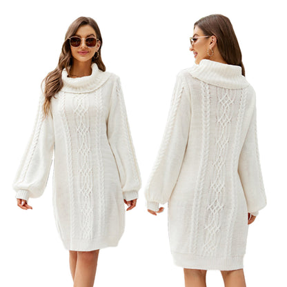 YESFASHION Solid Cable Long Turtleneck Sweaters