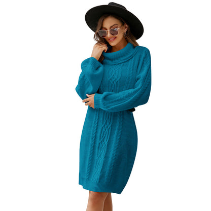 YESFASHION Solid Cable Long Turtleneck Sweaters