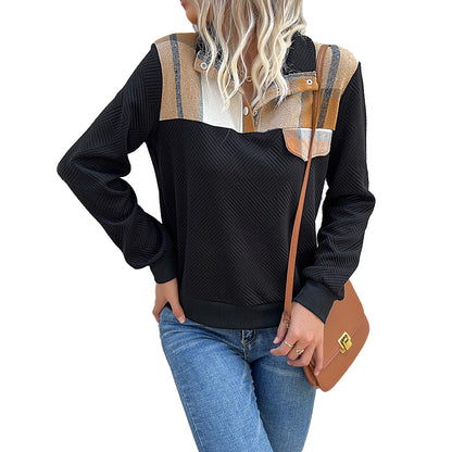 YESFASHION Retro Stitching Retro Stand Collar Pullover Sweaters