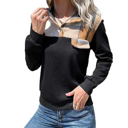 YESFASHION Retro Stitching Retro Stand Collar Pullover Sweaters