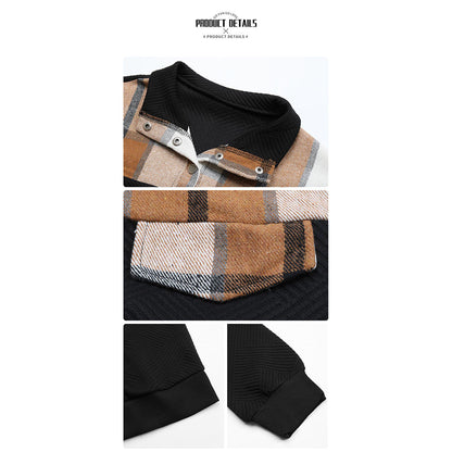 YESFASHION Retro Stitching Retro Stand Collar Pullover Sweaters