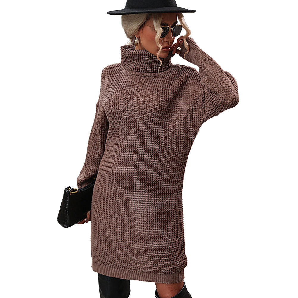 YESFASHION Fashion Long Sleeve Solid Turtleneck Dress Women