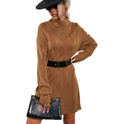 YESFASHION Long Sleeve Solid Color Twist Women Sweaters Dress