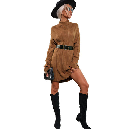 YESFASHION Long Sleeve Solid Color Twist Women Sweaters Dress