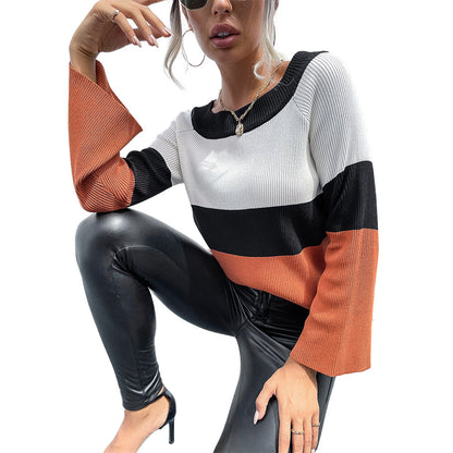 YESFASHION Ladies Casual Fashion Paneled Long Sleeve Sweaters