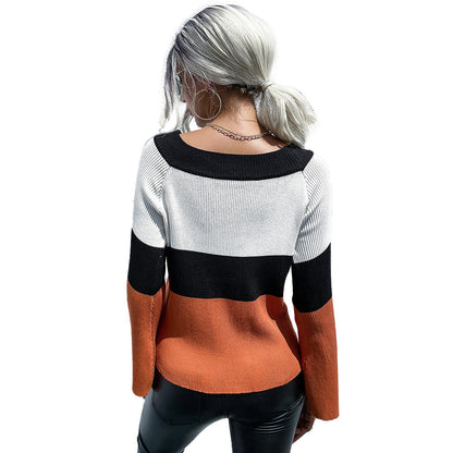 YESFASHION Ladies Casual Fashion Paneled Long Sleeve Sweaters