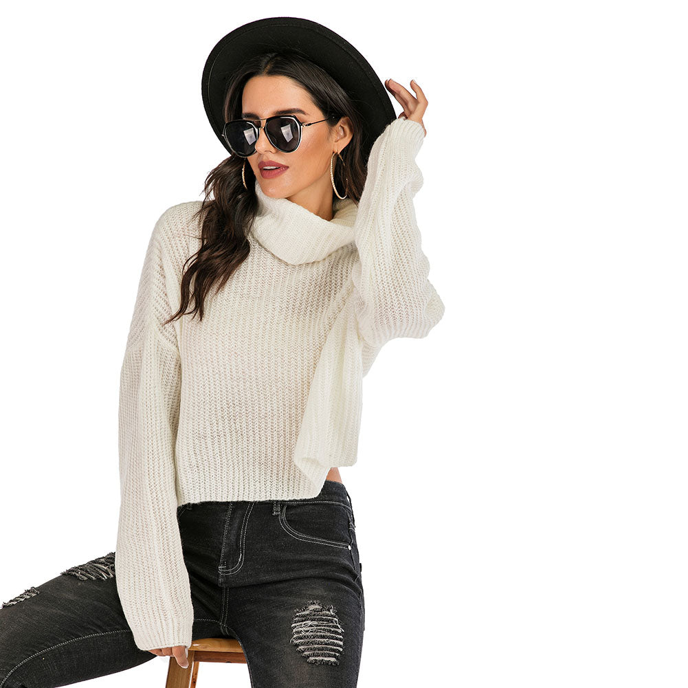 YESFASHION Solid Color Long Sleeve Turtleneck Pullover Sweaters