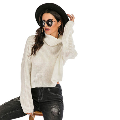 YESFASHION Solid Color Long Sleeve Turtleneck Pullover Sweaters