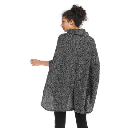 YESFASHION Cape Length Knitted Cape Turtleneck Mid Length