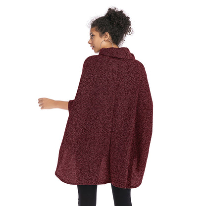YESFASHION Cape Length Knitted Cape Turtleneck Mid Length