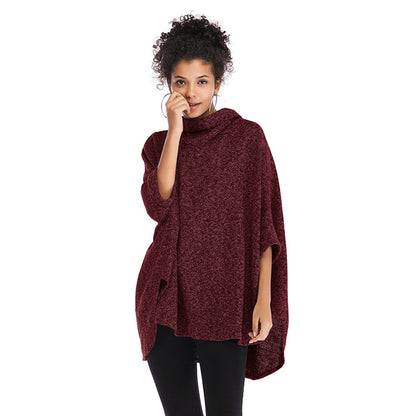YESFASHION Cape Length Knitted Cape Turtleneck Mid Length