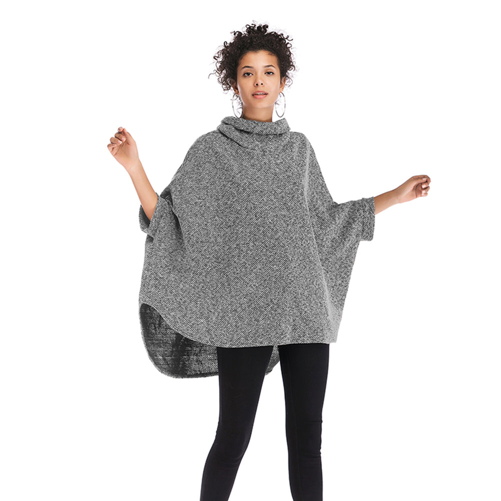 YESFASHION Cape Length Knitted Cape Turtleneck Mid Length