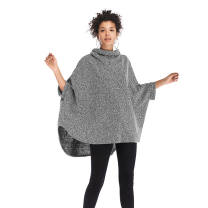 YESFASHION Cape Length Knitted Cape Turtleneck Mid Length