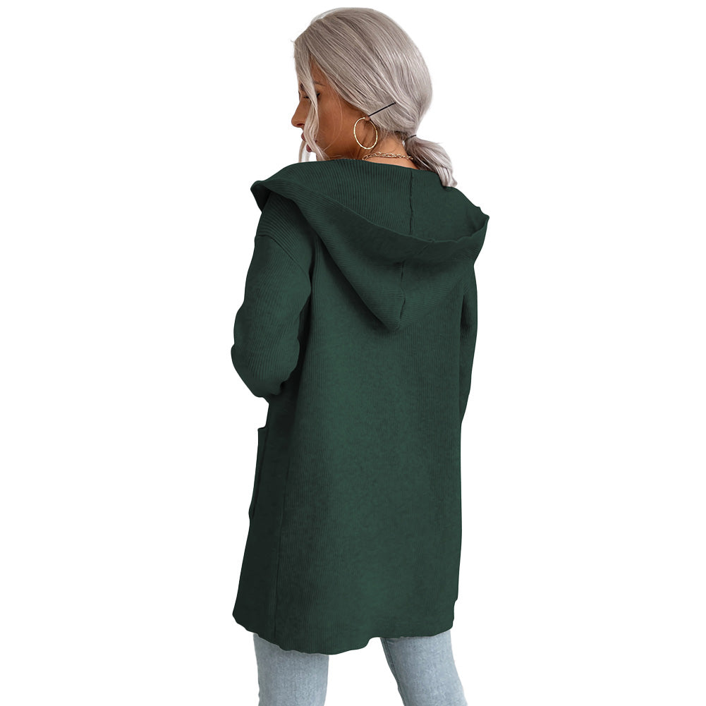 YESFASHION Women Hooded Pit Knit Sweaters Cardigan
