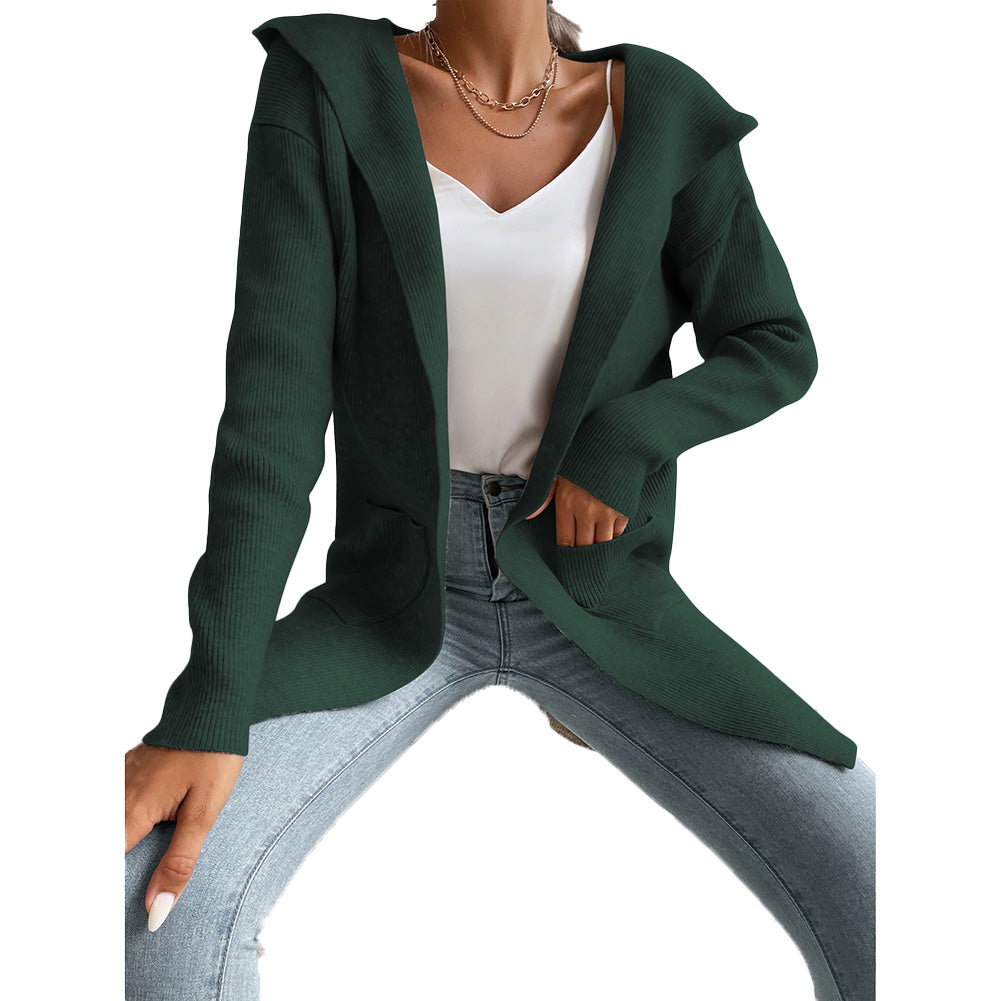 YESFASHION Women Hooded Pit Knit Sweaters Cardigan