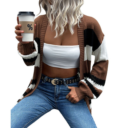 YESFASHION Casual Coat Colorblock Long Sleeve Sweaters Cardigan