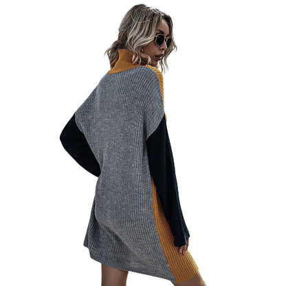 YESFASHION Long Sleeve Knitted Slim Fit Colorblock Sweater Dress