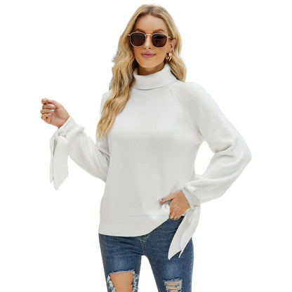 YESFASHION Long Sleeve Lace-up Knitted Loose Pullover Turtleneck Sweaters