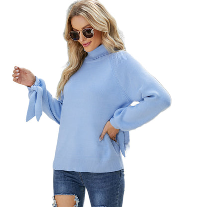 YESFASHION Long Sleeve Lace-up Knitted Loose Pullover Turtleneck Sweaters