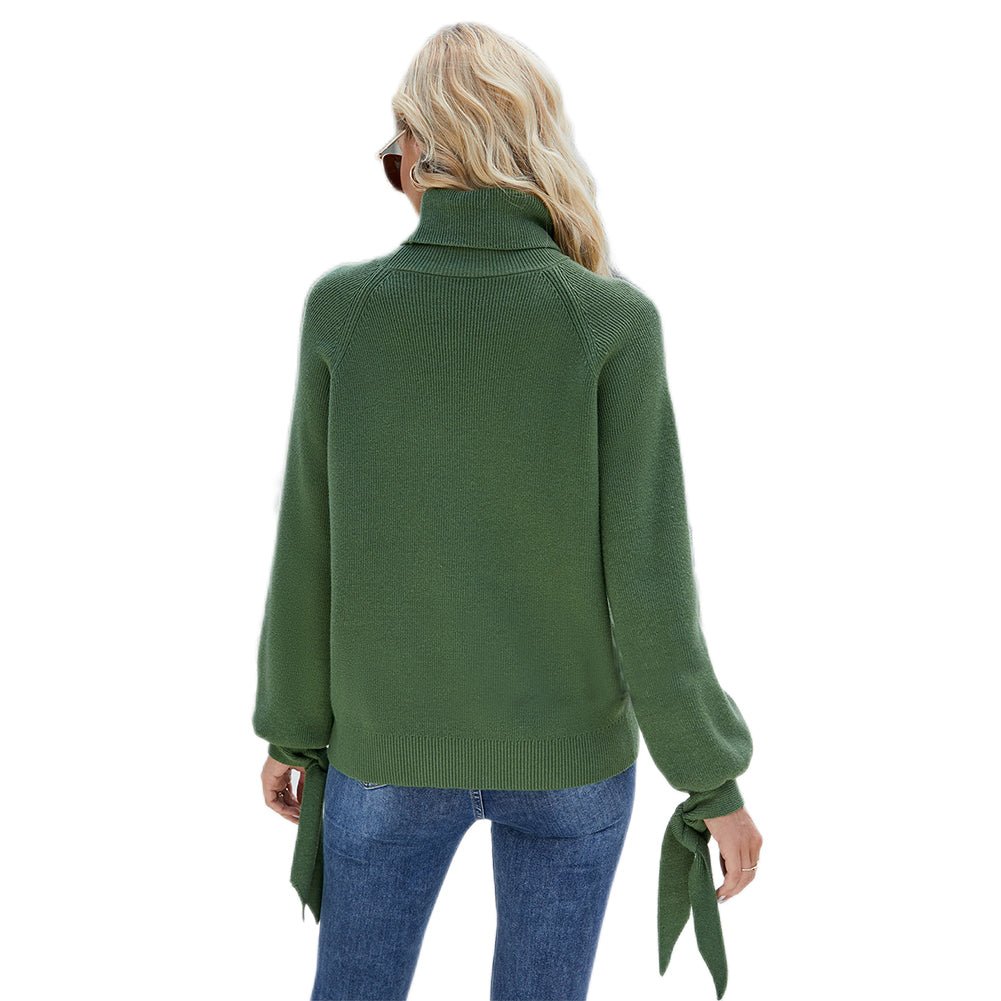 YESFASHION Long Sleeve Lace-up Knitted Loose Pullover Turtleneck Sweaters