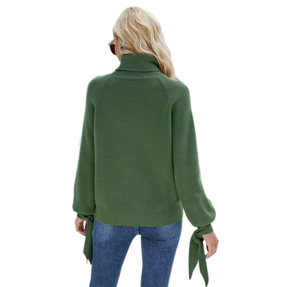 YESFASHION Long Sleeve Lace-up Knitted Loose Pullover Turtleneck Sweaters