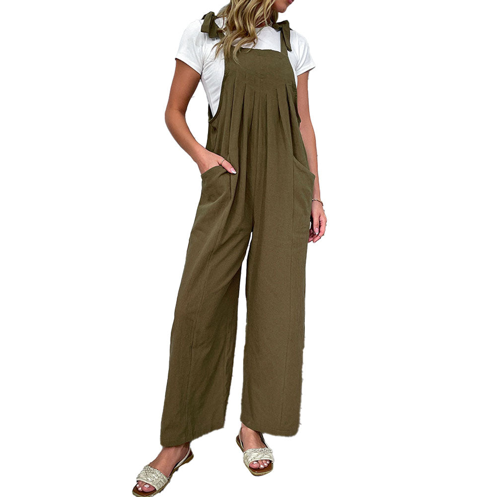 YESFASHION Cotton And Linen Pants Loose-pocket Overalls Jumpsuits