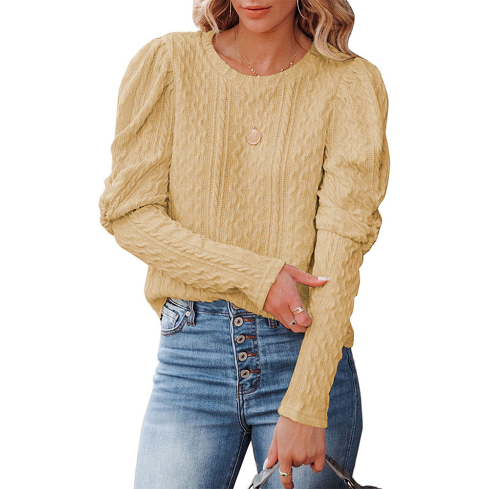 YESFASHION Round Neck Lamb Leg Sleeve Top Sweaters