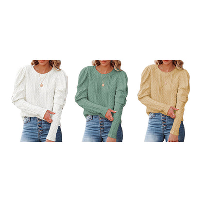 YESFASHION Round Neck Lamb Leg Sleeve Top Sweaters