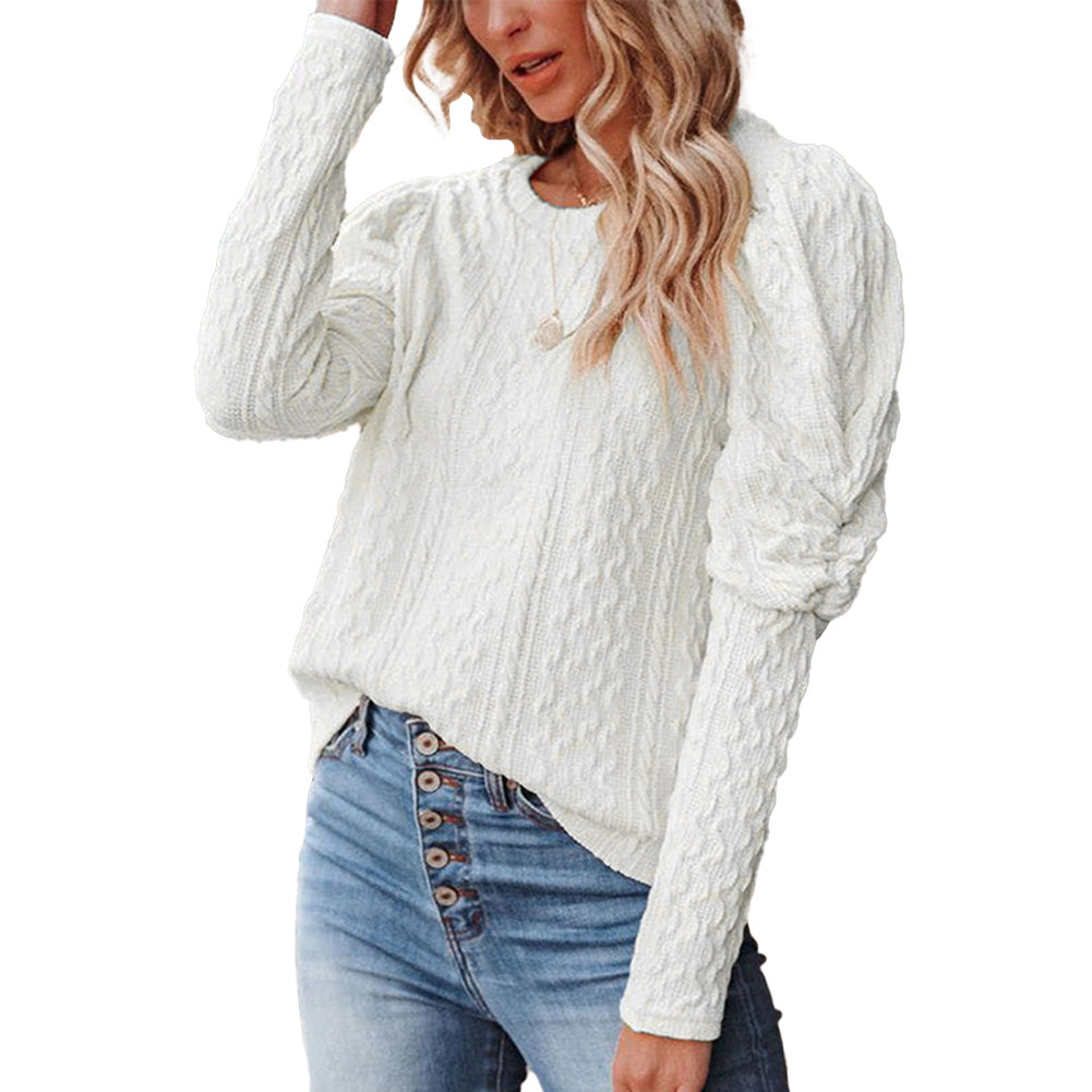 YESFASHION Round Neck Lamb Leg Sleeve Top Sweaters