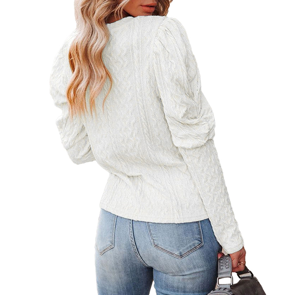 YESFASHION Round Neck Lamb Leg Sleeve Top Sweaters