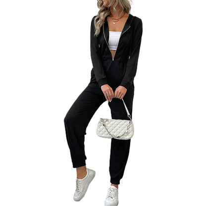 YESFASHION Hooded Long Sleeve Zip Hoodie Casual Sports Jumpsuit