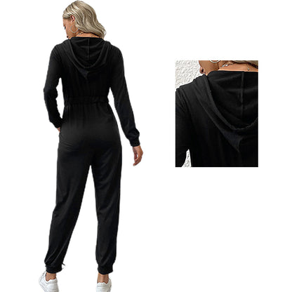 YESFASHION Hooded Long Sleeve Zip Hoodie Casual Sports Jumpsuit