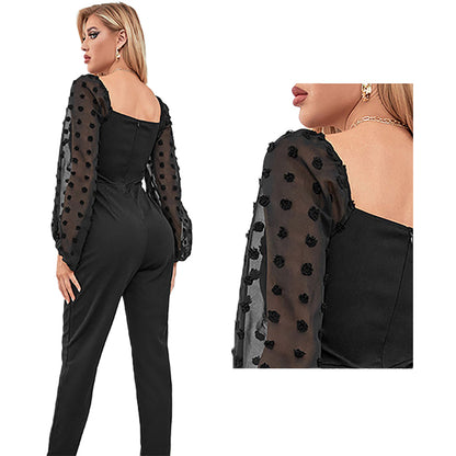 YESFASHION Women Temperament Long-sleeved Black Jumpsuit