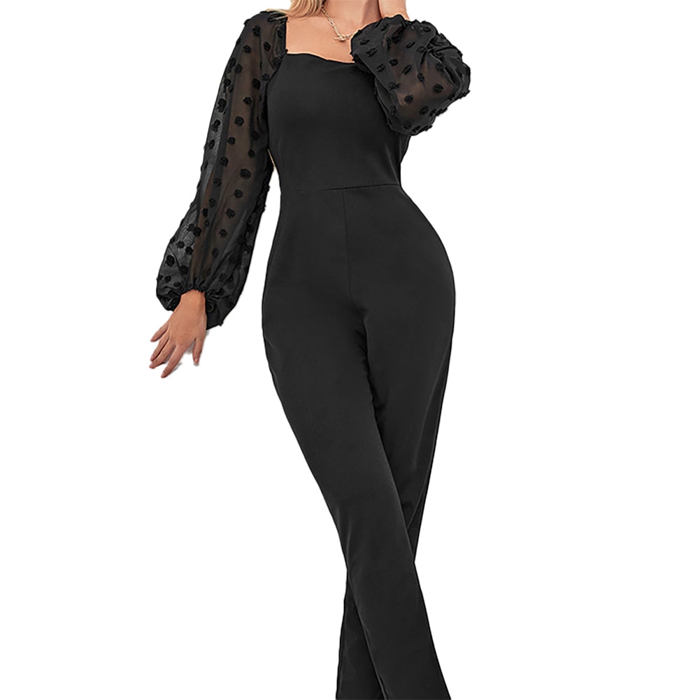YESFASHION Women Temperament Long-sleeved Black Jumpsuit