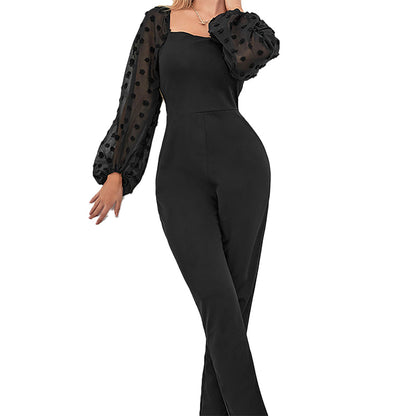 YESFASHION Women Temperament Long-sleeved Black Jumpsuit