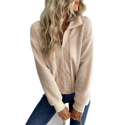 YESFASHION Women Coats Long Sleeve Lapel Sherpa Jacket