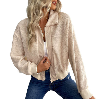 YESFASHION Women Coats Long Sleeve Lapel Sherpa Jacket