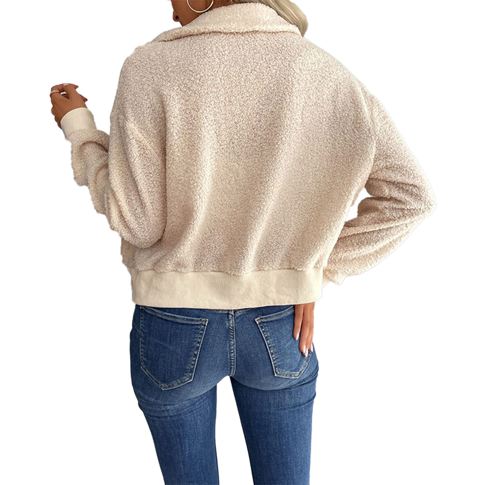 YESFASHION Women Coats Long Sleeve Lapel Sherpa Jacket