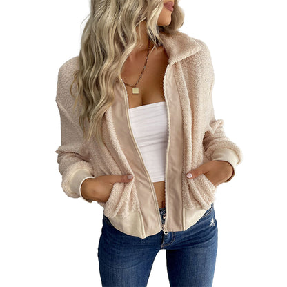 YESFASHION Women Coats Long Sleeve Lapel Sherpa Jacket