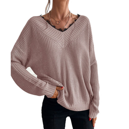 YESFASHION Women Panel Lace Pullover Solid Knit Sweaters
