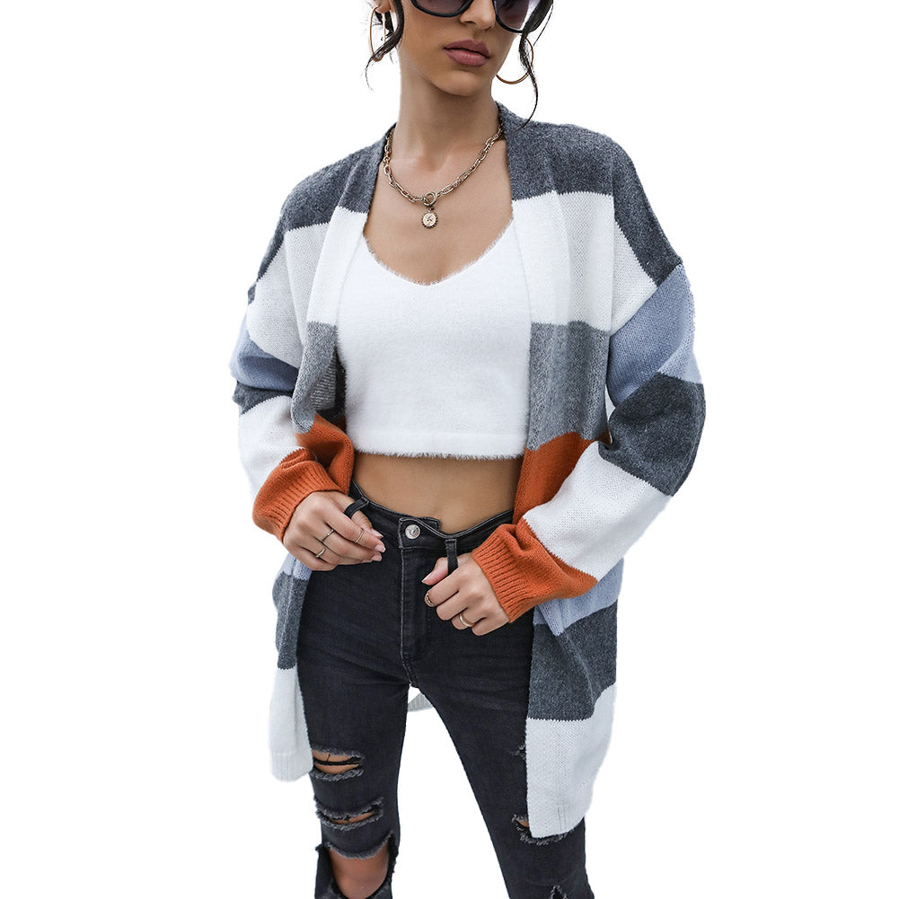 YESFASHION Casual Coats Colorblock Long Sleeve Sweater Cardigan
