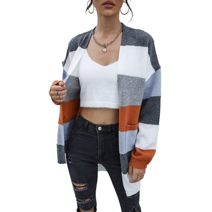 YESFASHION Casual Coats Colorblock Long Sleeve Sweater Cardigan