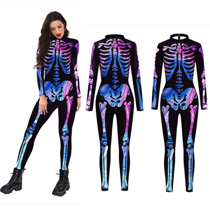 YESFASHION Halloween Colorful Human Skeleton Cosplay Male Costume