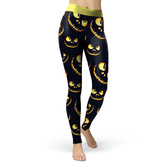 YESFASHION Halloween Jack-o-lantern Digital Print Yoga Pants