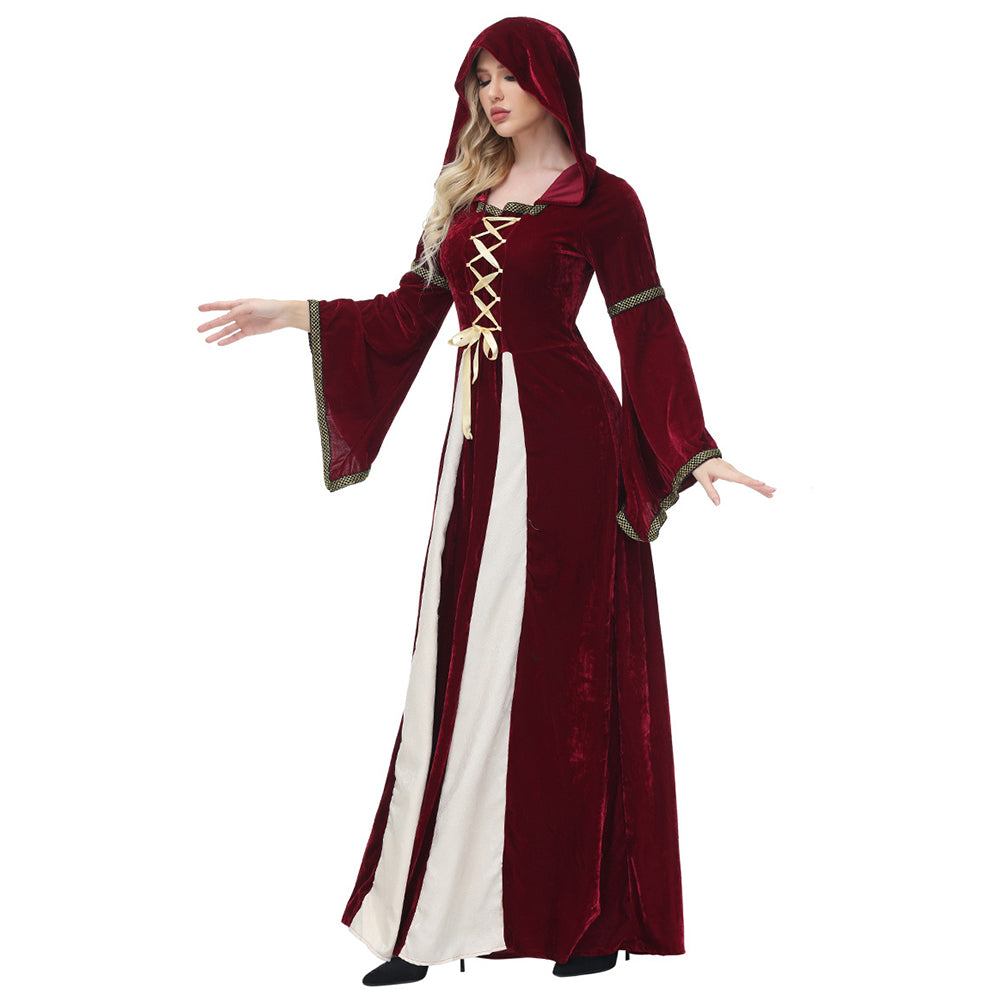 YESFASHION Court Hooded Maxi Dress Stage Costume