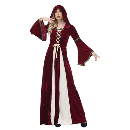 YESFASHION Court Hooded Maxi Dress Stage Costume