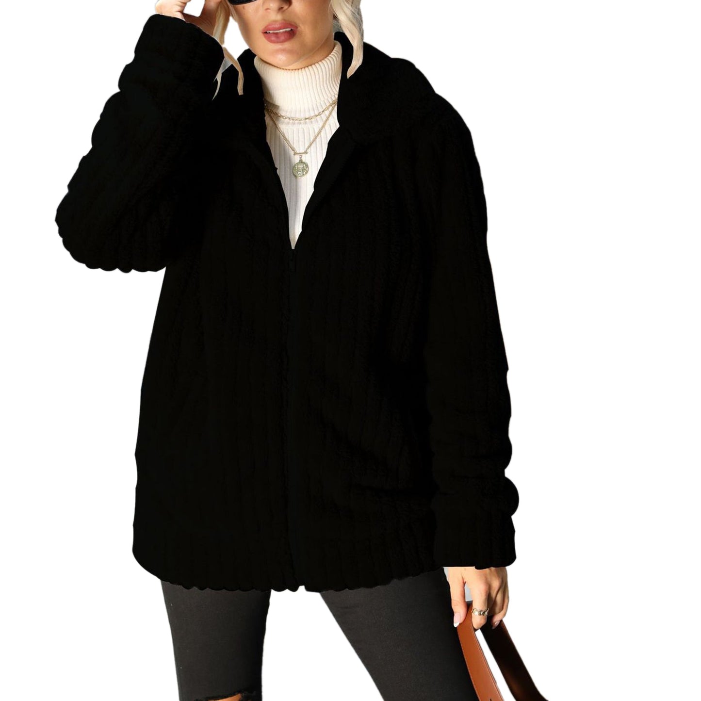 YESFASHION One 100% Polyester Reversible Fleece Jacket Coats