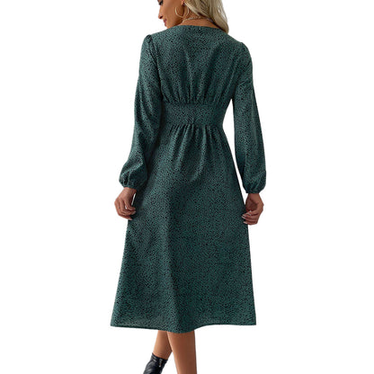 YESFASHION Women Elegant V-neck Single Breasted Dress