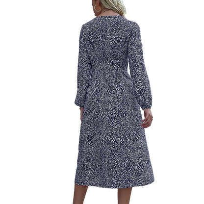 YESFASHION Women Elegant V-neck Single Breasted Dress