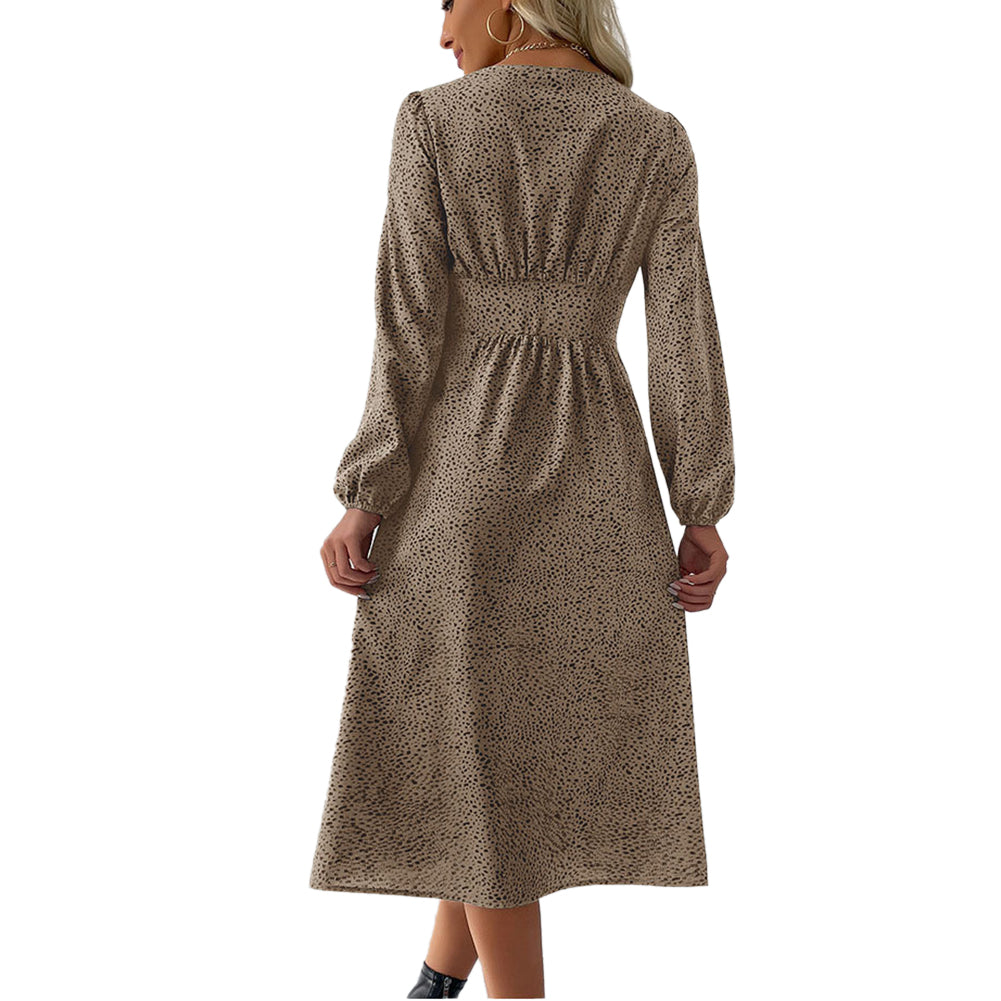 YESFASHION Women Elegant V-neck Single Breasted Dress